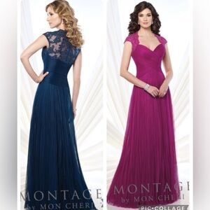 Montage by Mon Cheri plise tulle long gown